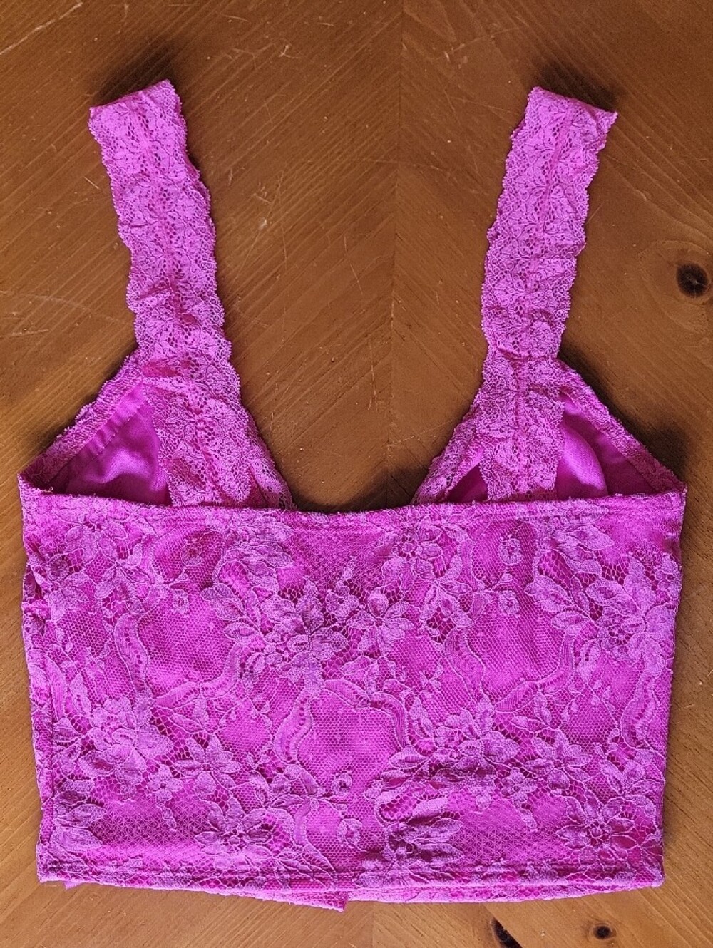๐ Neon Pink Floral Lace Corset Style Lace Up Crop Tank Top Small S - Picture 2 of 3